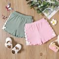 Baby Girl Floral Applique Detail Solid Rib Knit Shorts Light Pink image 2