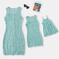 Green Lace V Neck Bodycon Tank Dress for Mom and Me Green image 1