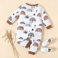 Baby Boy Allover Rainbow Print Long-sleeve Snap Jumpsuit Brown&White image 2