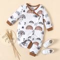 Baby Boy Allover Rainbow Print Long-sleeve Snap Jumpsuit Brown&White image 1