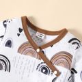 Baby Boy Allover Rainbow Print Long-sleeve Snap Jumpsuit Brown&White image 3
