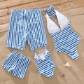 Family Matching Tie Dye Striped Halter One-Piece Swimsuit and Swim Trunks Shorts Blue