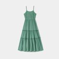 Family Matching Green Lace Splice Lettuce Trim Cami Dresses and Striped Short-sleeve T-shirts Sets greenwhite image 2