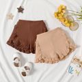 100% Cotton Baby Girl Solid Ruffle Trim Shorts Brown image 2