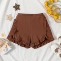 100% Cotton Baby Girl Solid Ruffle Trim Shorts Brown image 1