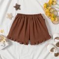 100% Cotton Baby Girl Solid Ruffle Trim Shorts Brown image 3