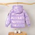Kid Girl Letter Print Metallic Zipper Hooded Puffer Down Coat Light Purple image 4