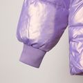 Kid Girl Letter Print Metallic Zipper Hooded Puffer Down Coat Light Purple image 3