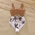 Family Matching Solid Splicing Allover Coconut Tree Print Cut Out One-Piece Swimsuit and Swim Trunk Shorts LightBrown