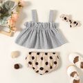 Touch The Clouds Baby Girl 3pcs Plaid Sleeveless Top and Polka Dots Shorts with Headband Set Grey