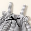 Touch The Clouds Baby Girl 3pcs Plaid Sleeveless Top and Polka Dots Shorts with Headband Set Grey