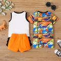 3-Pack Baby Boy 95% Cotton Letter Print Tank Top and Solid Shorts with Allover Dinosaur Print Romper Set White