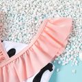 Baby Girl Ruffle Trim Spliced Cow Print One-piece Swimsuit BlackandWhite