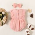 Touch The Clouds Baby Girl 100% Cotton 2pcs Crepe Lace and Bow Decor Flutter-sleeve Pink and White Romper with Headband Set White
