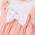 Touch The Clouds Baby Girl 100% Cotton 2pcs Crepe Lace and Bow Decor Flutter-sleeve Pink and White Romper with Headband Set White