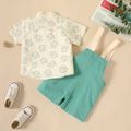 Refreshing As Soda Toddler Boy 100% Cotton 2pcs Bear Allover Short-sleeve Shirt and Embroidery Decor Overalls Shorts Green or Yellow or Blue Set Green