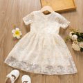 Toddler Girl Floral Embroidered Mesh Design Short-sleeve Princess Party Dress OffWhite image 2