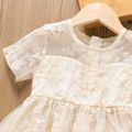 Toddler Girl Floral Embroidered Mesh Design Short-sleeve Princess Party Dress OffWhite image 3