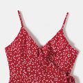 Allover Floral Print Ruffle Trim Wrap Cami Dress for Mom and Me Burgundy