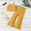 2pcs Toddler Girl Bowknot Design Waffle Camisole and Ginger Flared Pants Set Ginger-2