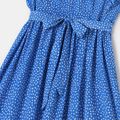 Allover Floral Print Blue V Neck Ruffle Trim Tank Dress for Mom and Me Blue
