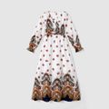 Ramadan Collection Family Matching Allover Floral Print Cross V Neck Long-sleeve Dresses and Colorblock Short-sleeve T-shirts Sets ColorBlock