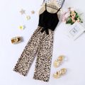 Kid Girl Leopard Print Splice Belted Colorblock Slip Jumpsuits Black