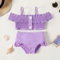 2pcs Baby Girl Purple Shirred Cold Shoulder Cami Set Swimsuit Purple image 1