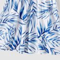 Family Matching Allover Palm Leaf Print & Solid Spliced Surplice Neck Flutter-sleeve Dresses and Colorblock Short-sleeve T-shirts Sets sapphirebluewhite image 5