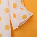 2pcs Kid Girl Polka dots Tie Knot Cardigan and Slip Dress Set Yellow