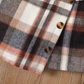 2pcs Kid Girl Square Neck Long-sleeve Ribbed White Tee and Plaid Button Design Irregular Shorts Set Khaki image 5