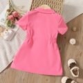 Toddler Girl Lapel Collar Button Design Short-sleeve Pink Dress Roseo