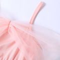 Kid Girl Sequin Bowknot Design Princess Pink Mesh Party Slip Dress Pink