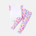 Baby Shark 2pcs Toddler Girl Letter Print Flutter-sleeve Tee amd Allover Print Bowknot Design Leggings set Pink
