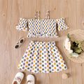 2pcs Toddler Girl Polka dots Smocked Camisole and Elasticized Skirt Set White image 1