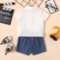 2pcs Baby Boy 100% Cotton Shorts and Cartoon Vehicle Print Short-sleeve Shirt Set White