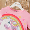 Kid Girl Unicorn Rainbow Print Short-sleeve Pink Tee Pink