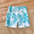 Family Matching Colorblock Textured Self-tie One-Piece Swimsuit and Allover Palm Leaf Print Swim Trunks Shorts BlueGreen image 5