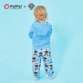 PAW Patrol 2pcs Little Boy/Girl Long-sleeve Graphic Hoodie and Allover Print Striped Pants Set Sky blue