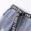 Kid Girl Ripped Denim Jeans with Letter Print Belt Light Blue image 2