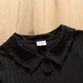 2pcs Kid Girl Ribbed Lapel Collar Long-sleeve Black Tee and Floral Print Leggings Set Black