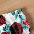 2pcs Baby Girl Solid Bow Front Puff-sleeve Shirred Top and Allover Rose Print Shorts Set WineRed