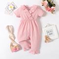 Baby Girl Solid Textured Ruffle Trim Short-sleeve Jumpsuit DirtyPink