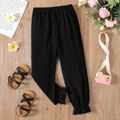 Kid Girl Girl Solid Color Textured Ruffled Cuff Pants Black