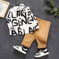 2-piece Toddler Boy Letter Allover Long-sleeve Shirt and Solid Pants Set White