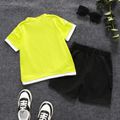 2pcs Toddler Boy Trendy Letter Print Faux-two Tee and Cargo Shorts Set Yellow