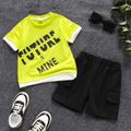 2pcs Toddler Boy Trendy Letter Print Faux-two Tee and Cargo Shorts Set Yellow