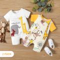 2-Pack Baby Boy/Girl Cartoon Animals Print Short-sleeve Rompers Set ColorBlock
