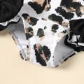 Baby Girl Bowknot Decor Ruffle Trim Leopard Print One-Piece Swimsuit BrownishBlack