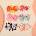 6-pack Double Layer Ribbed Bow Hair Clips for Girls (Random Printing Position) Multi-color
